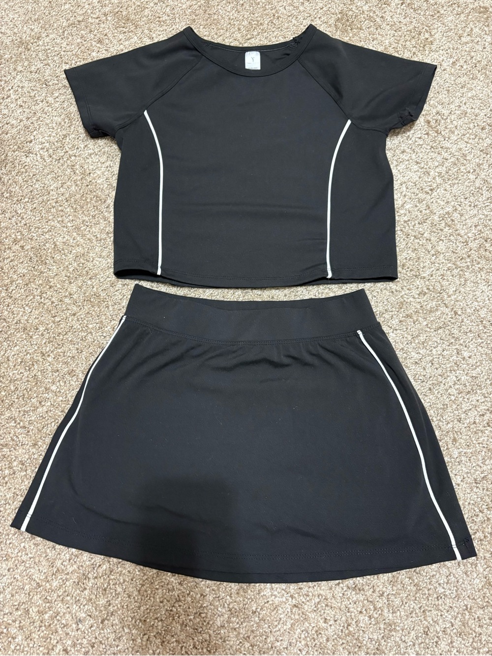 Yogalicious Black Skort Set with White Piping